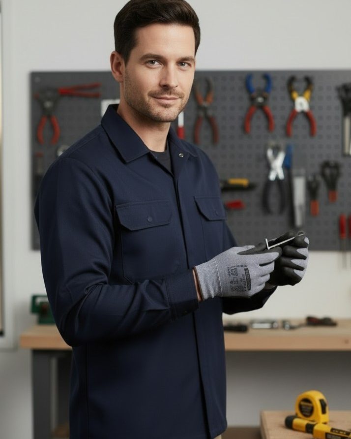 Technician in a workshop wearing Safeline coated gloves